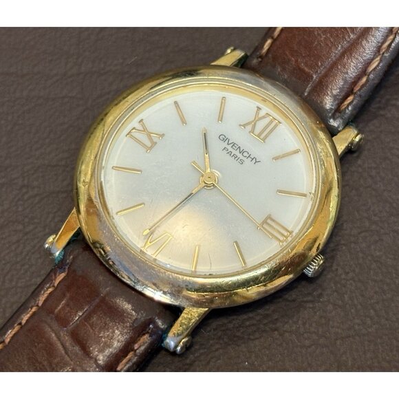 Vtg Givenchy Unisex White Dial Gold Tone Quartz Analog Watch Battery Works Runs - Picture 1 of 10